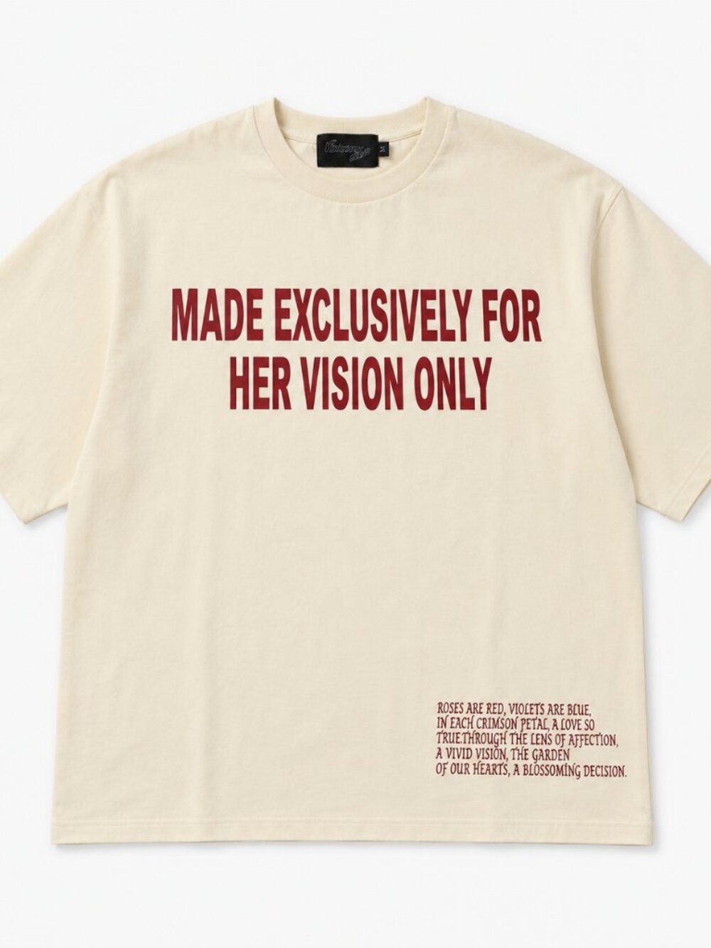 Visionary Club Letter To Your Heart Boxy Crop Tee Cream Red Graphic Shirt Size M